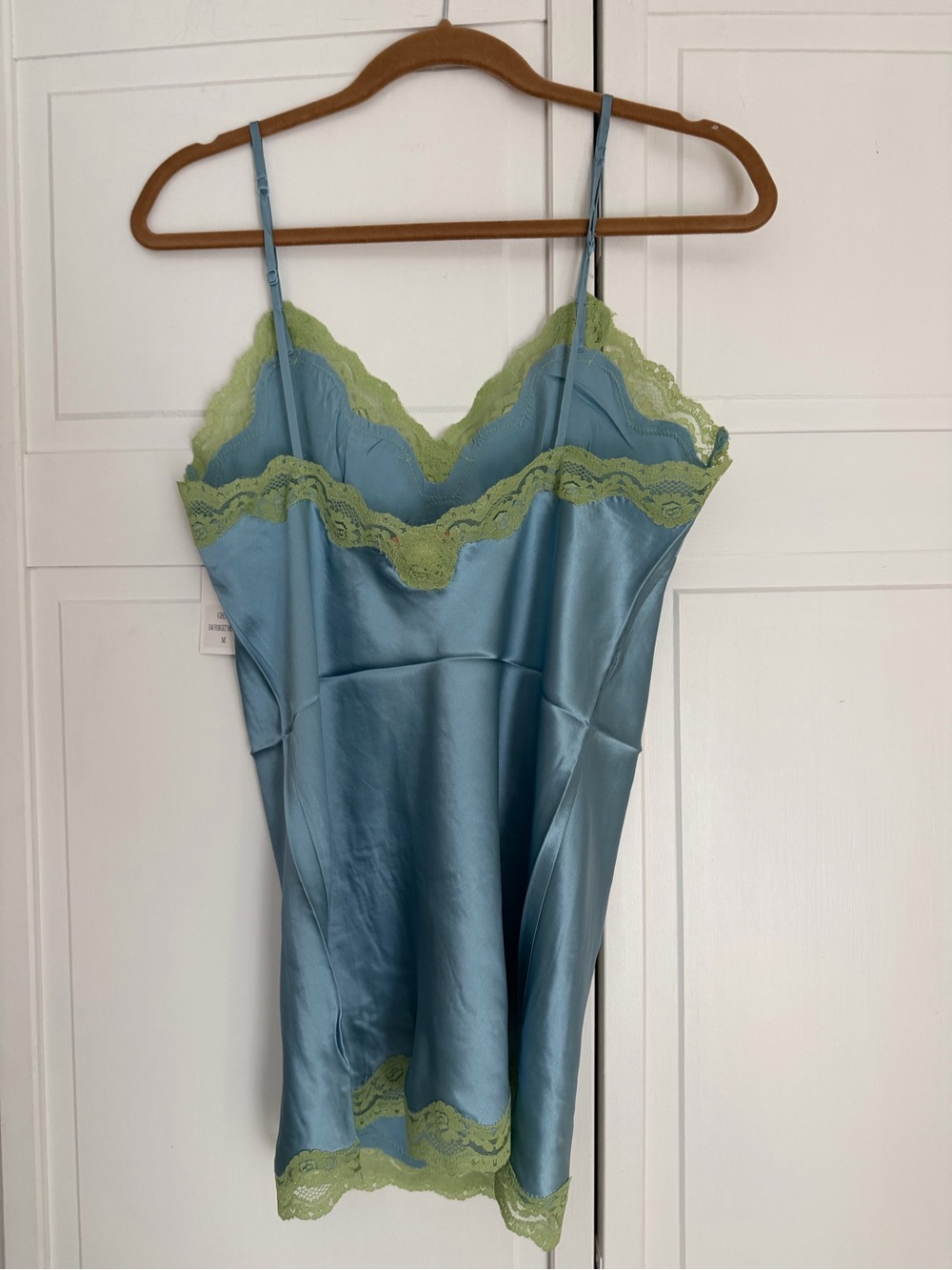 Blue Silk Chemise with Green Lace Trim - Women Intimates - Picture 2 of 3